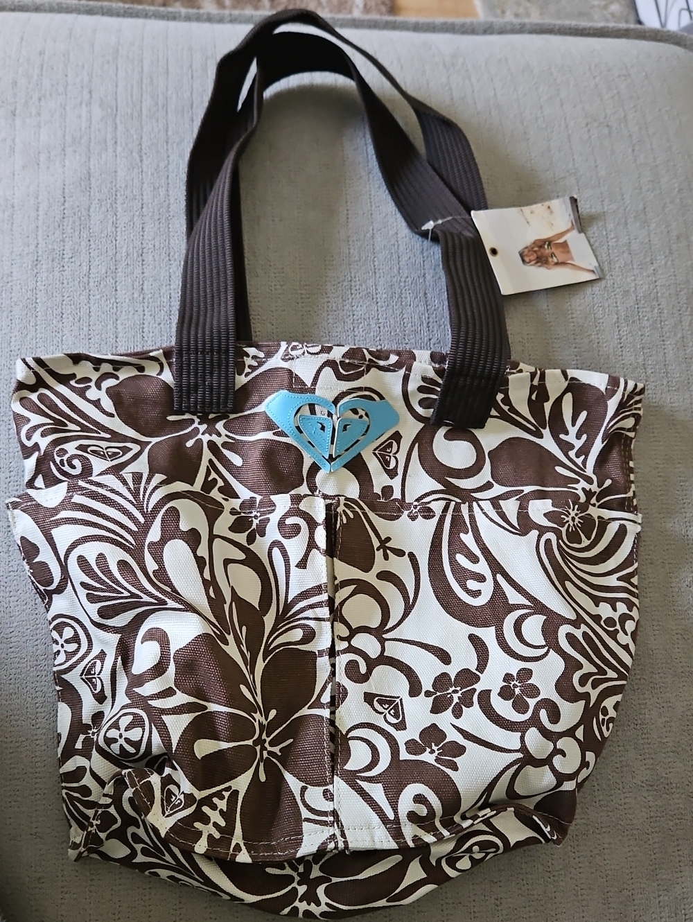 Roxy Brown & Cream Floral Tote Bag